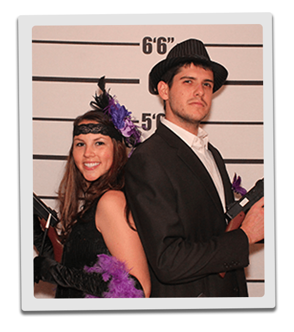 Sacramento Murder Mystery party guests pose for mugshots