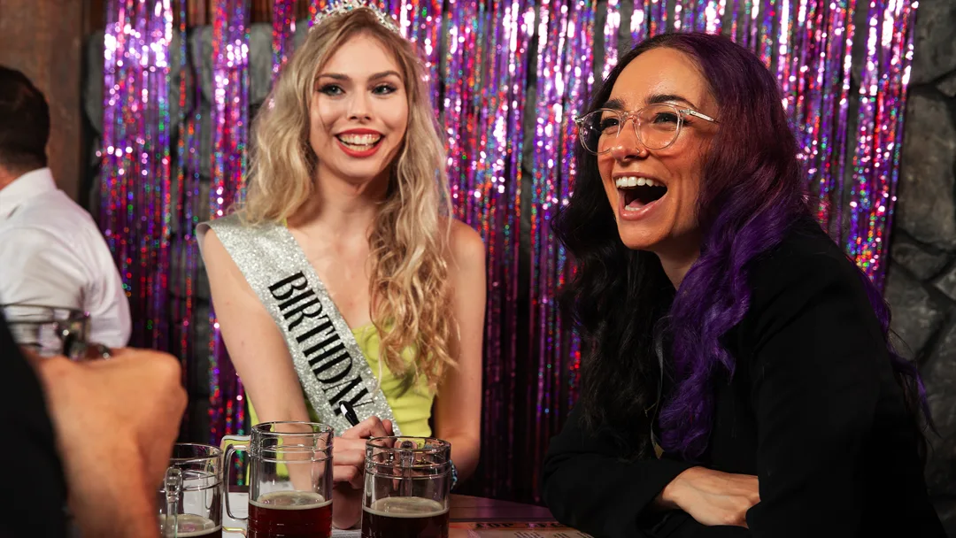 Guests celebrating at a Sacramento murder mystery party