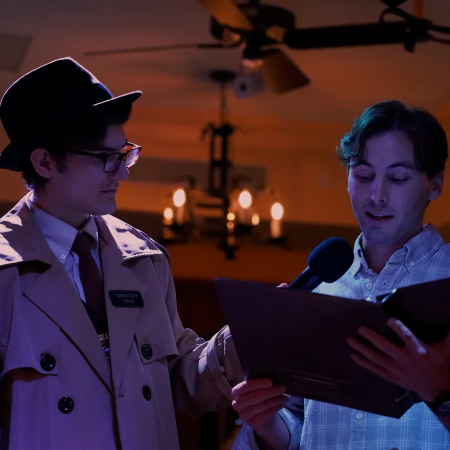 Professional actors performing at a Sacramento murder mystery