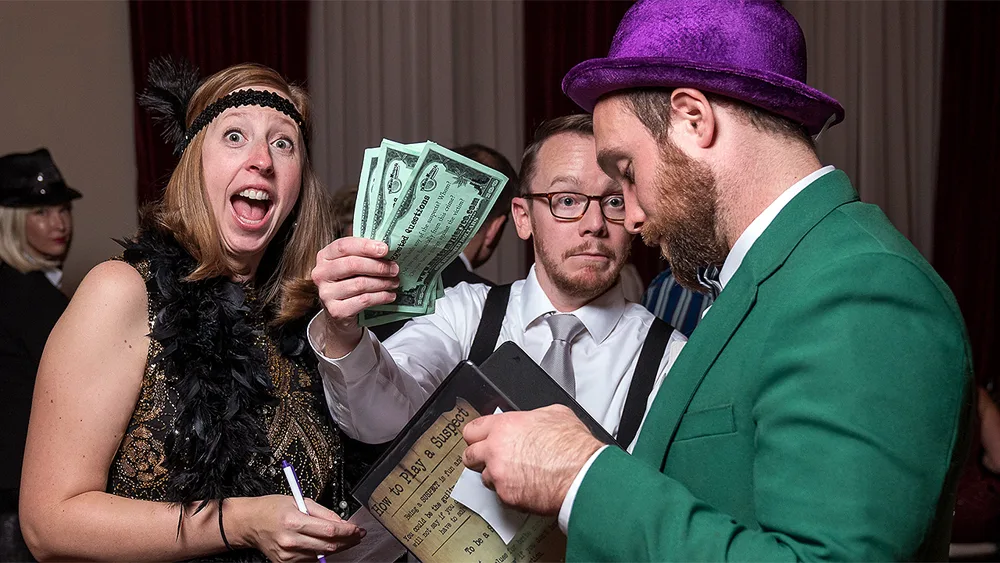 Guests enjoying a Sacramento murder mystery party